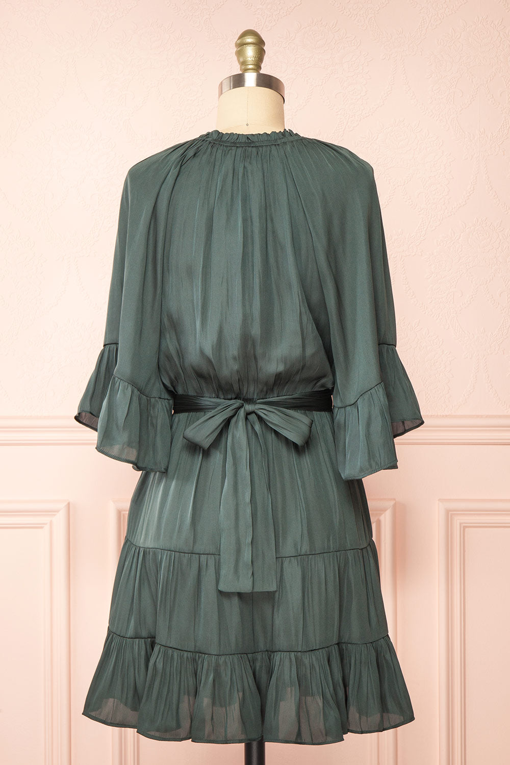 Loana Green Short Dress w/ Ruffles | Boutique 1861 back view