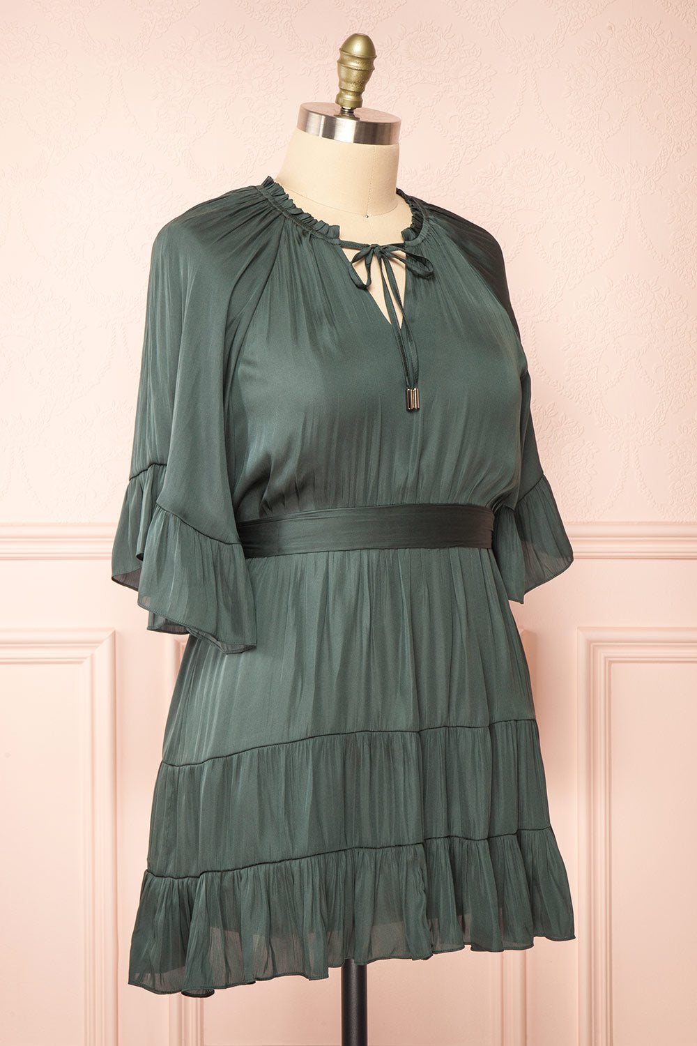 Loana Green Short Dress w/ Ruffles | Boutique 1861 side plus size