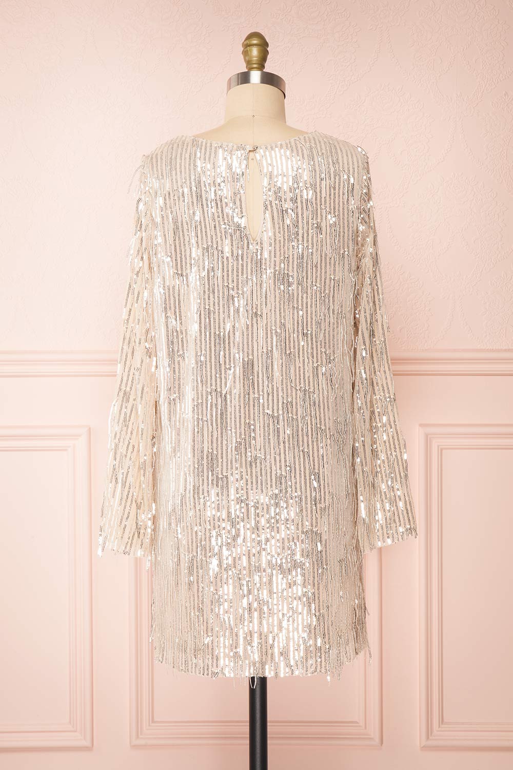 Lobelia Beige Long Sleeve Sequin Dress | Boutique 1861 back view