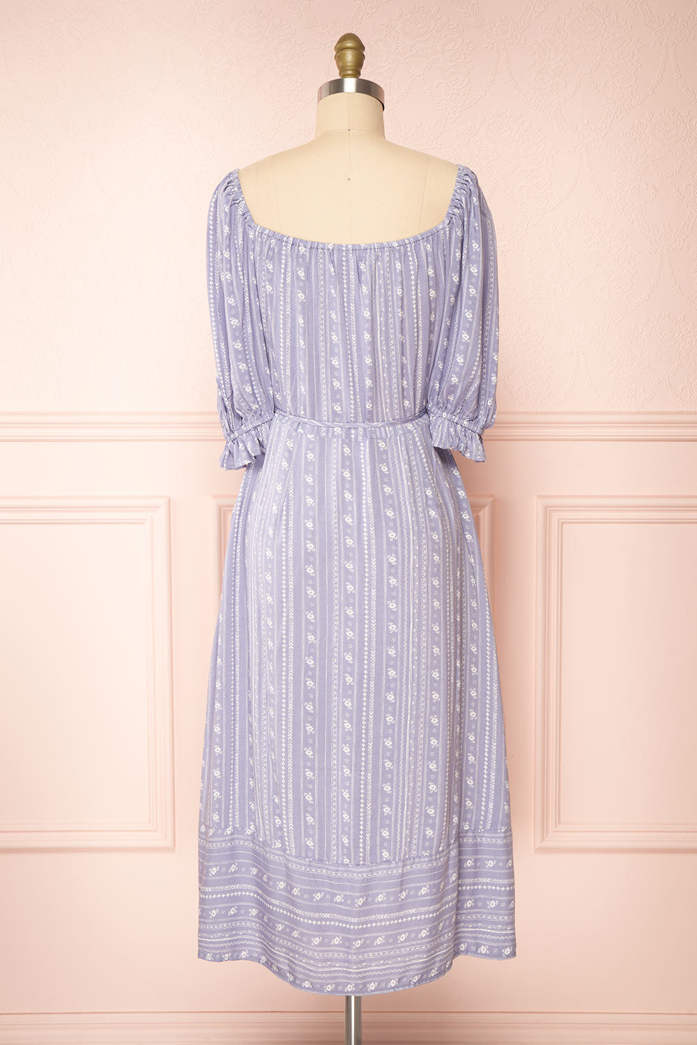 Lorainne Blue Puffed Sleeved Wrap Midi Dress | Boutique 1861 back view