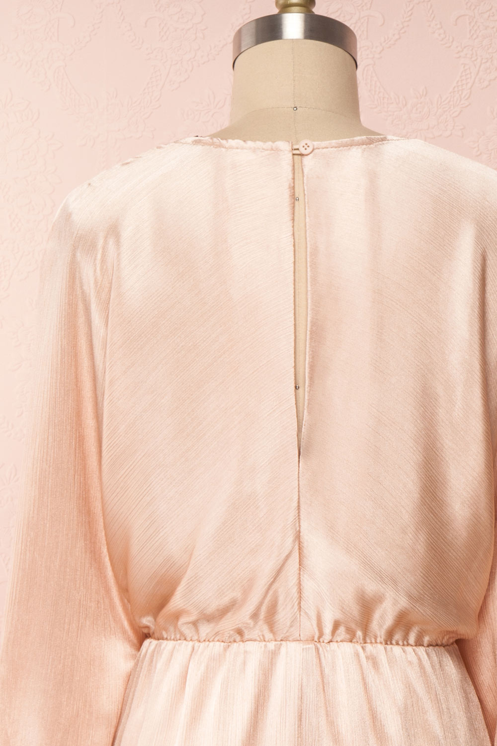 Loralyn Pink Satin Party Dress | Robe back close up | Boutique 1861