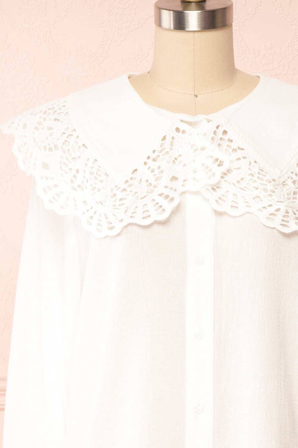 Lorelei Peter Pan Collar Blouse w/ English Embroidery | Boutique 1861 front close up