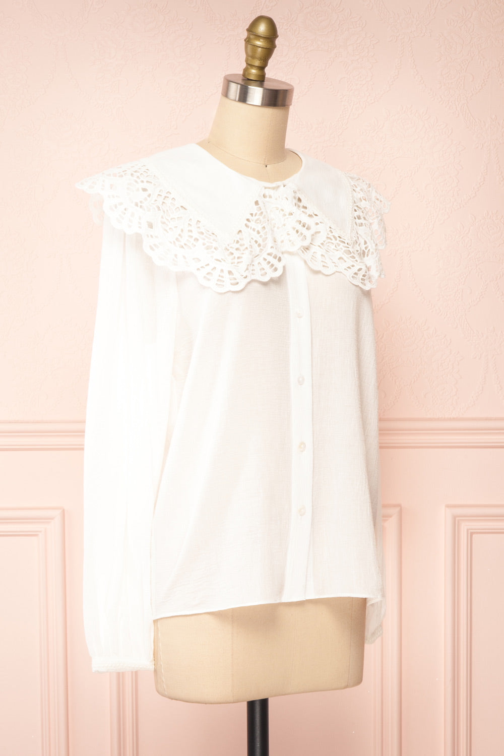 Lorelei Peter Pan Collar Blouse w/ English Embroidery | Boutique 1861 side view