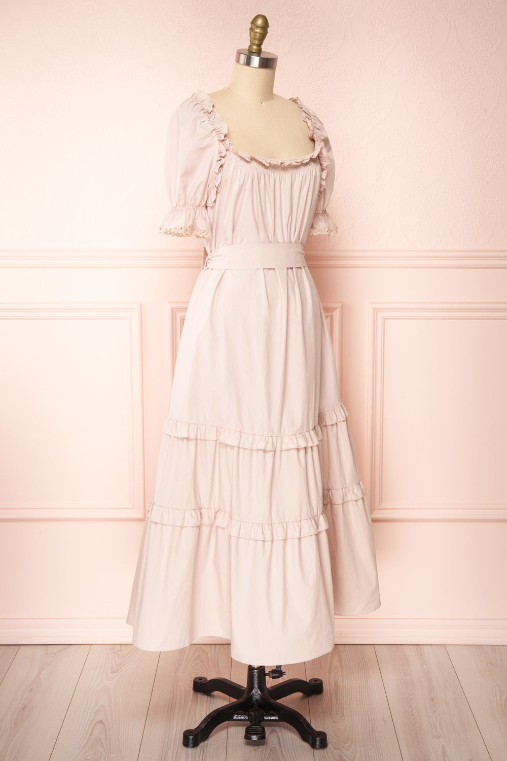 Lorez Dusty Pink Belted Puffy Sleeve Maxi Dress | Boutique 1861 side view