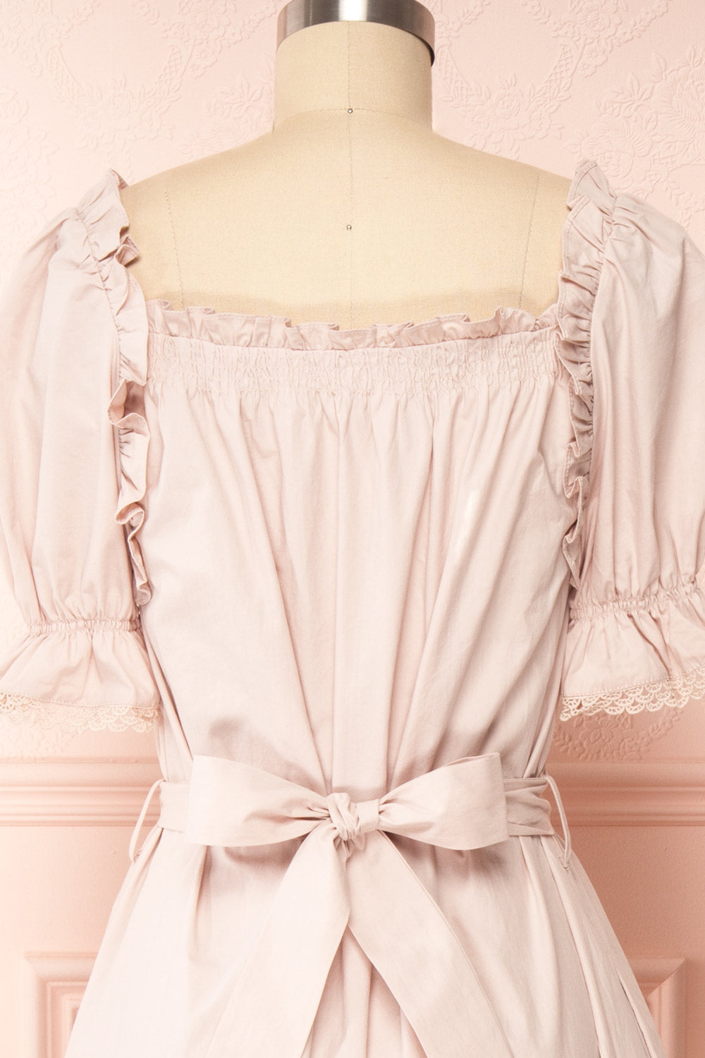 Lorez Dusty Pink Belted Puffy Sleeve Maxi Dress | Boutique 1861 back close up