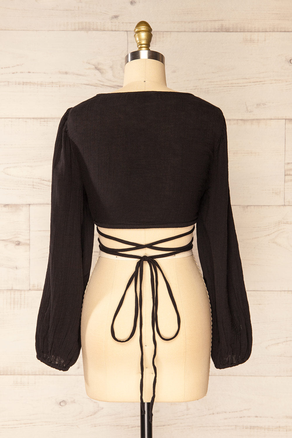 Lormont Black Waist Tie Crop Top | La petite garçonne back view