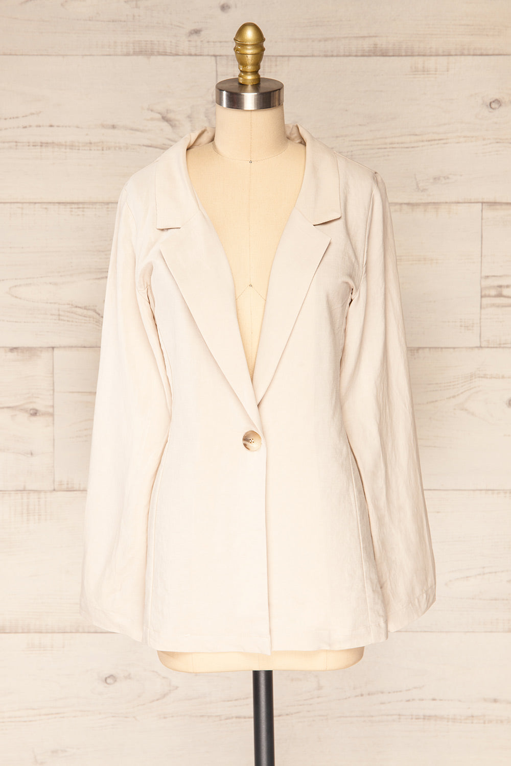 Louisse Beige Faux-Linen Single Button Blazer | La petite garçonne front view