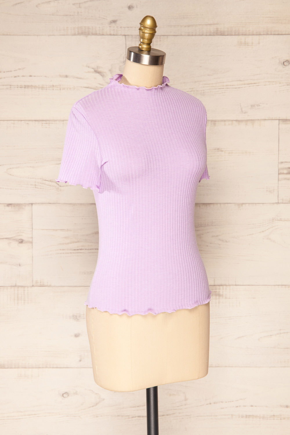 Loula Lilac Ribbed Frill-Trimmed Crop Top | La petite garçonne side view