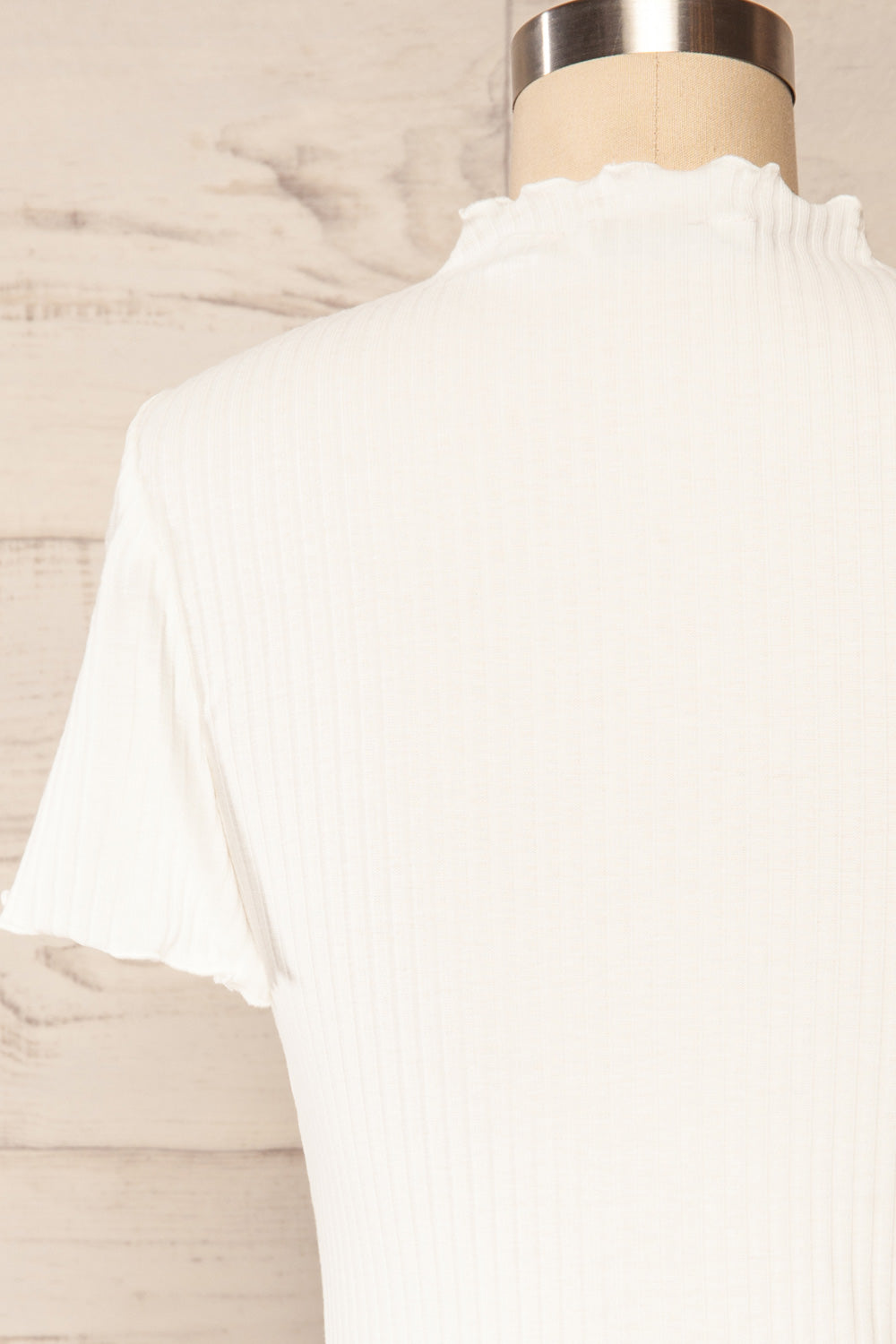 Loula White Ribbed Frill-Trimmed Crop Top | La petite garçonne back close up