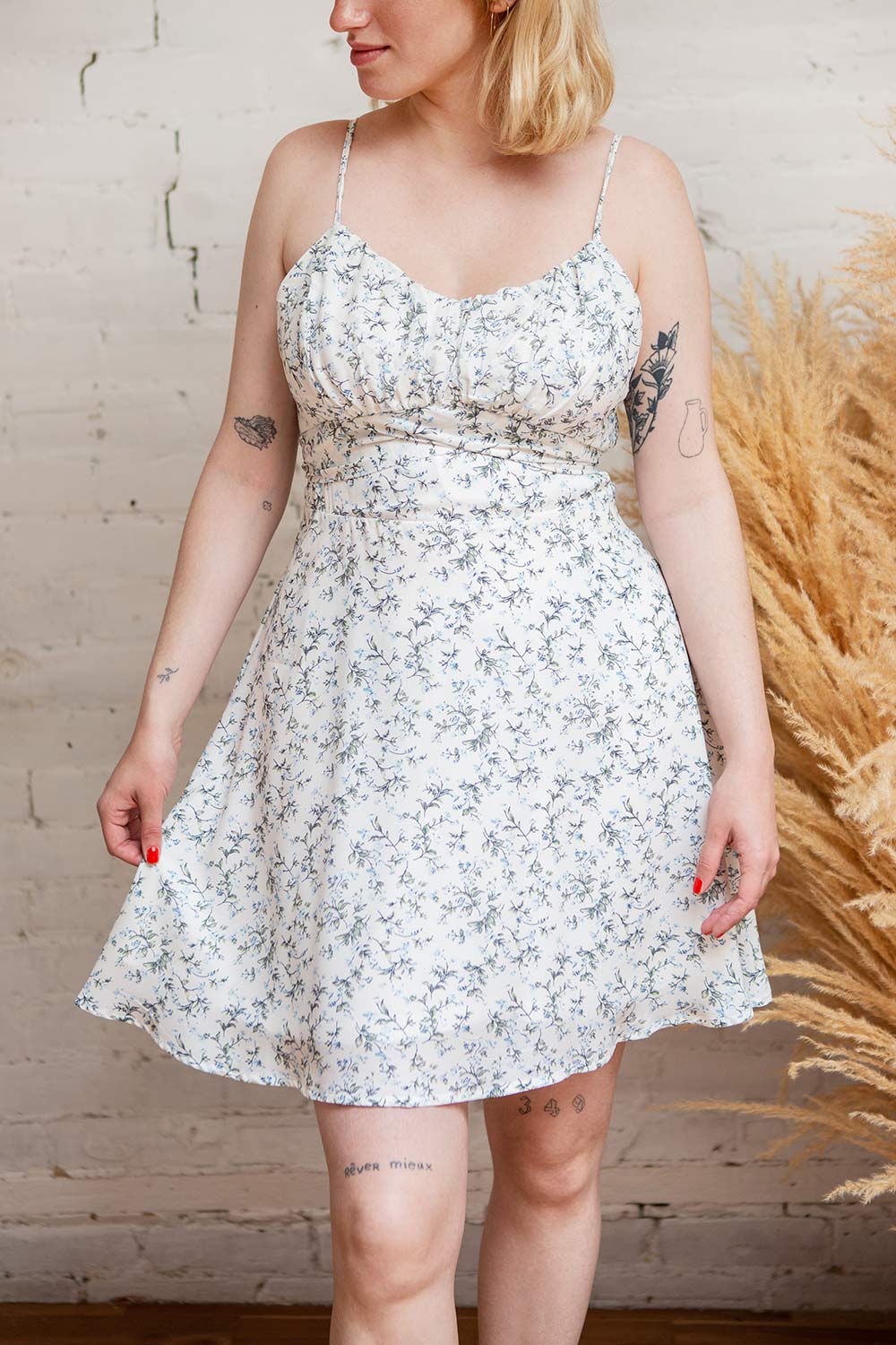 Loupat White Floral A-Line Short Dress | Boutique 1861 on model