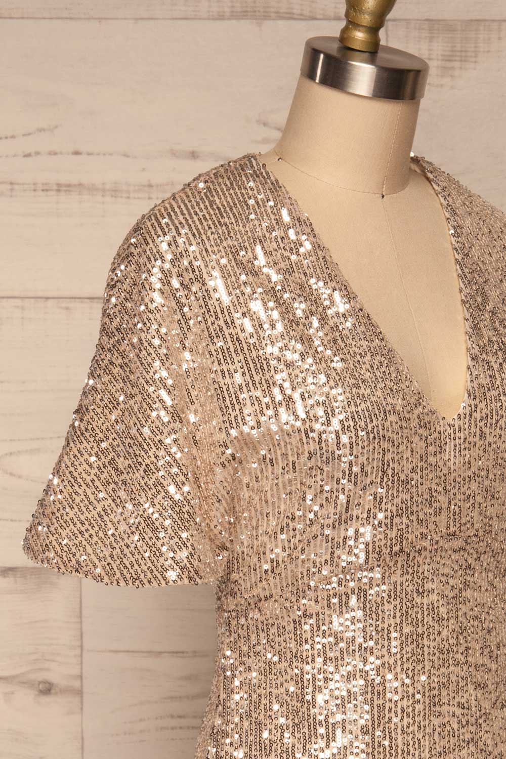 Lubana Silver Sequin V-Neck Shift Dress side close-up | La Petite Garçonne