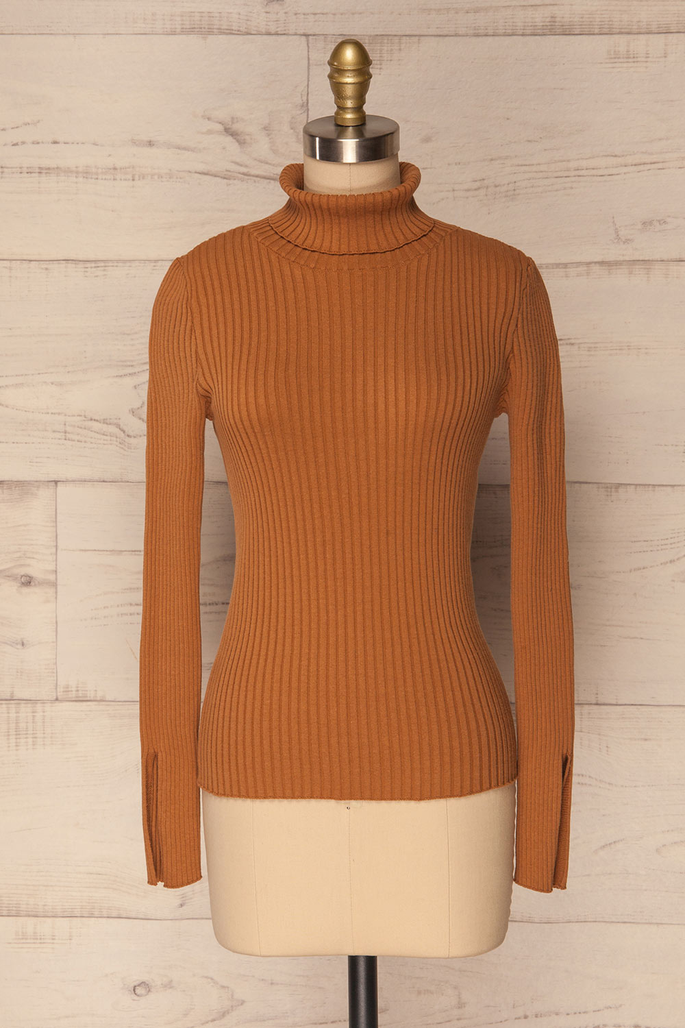 Lubon Mocha Brown Ribbed Knit Turtleneck Top | La Petite Garçonne 1