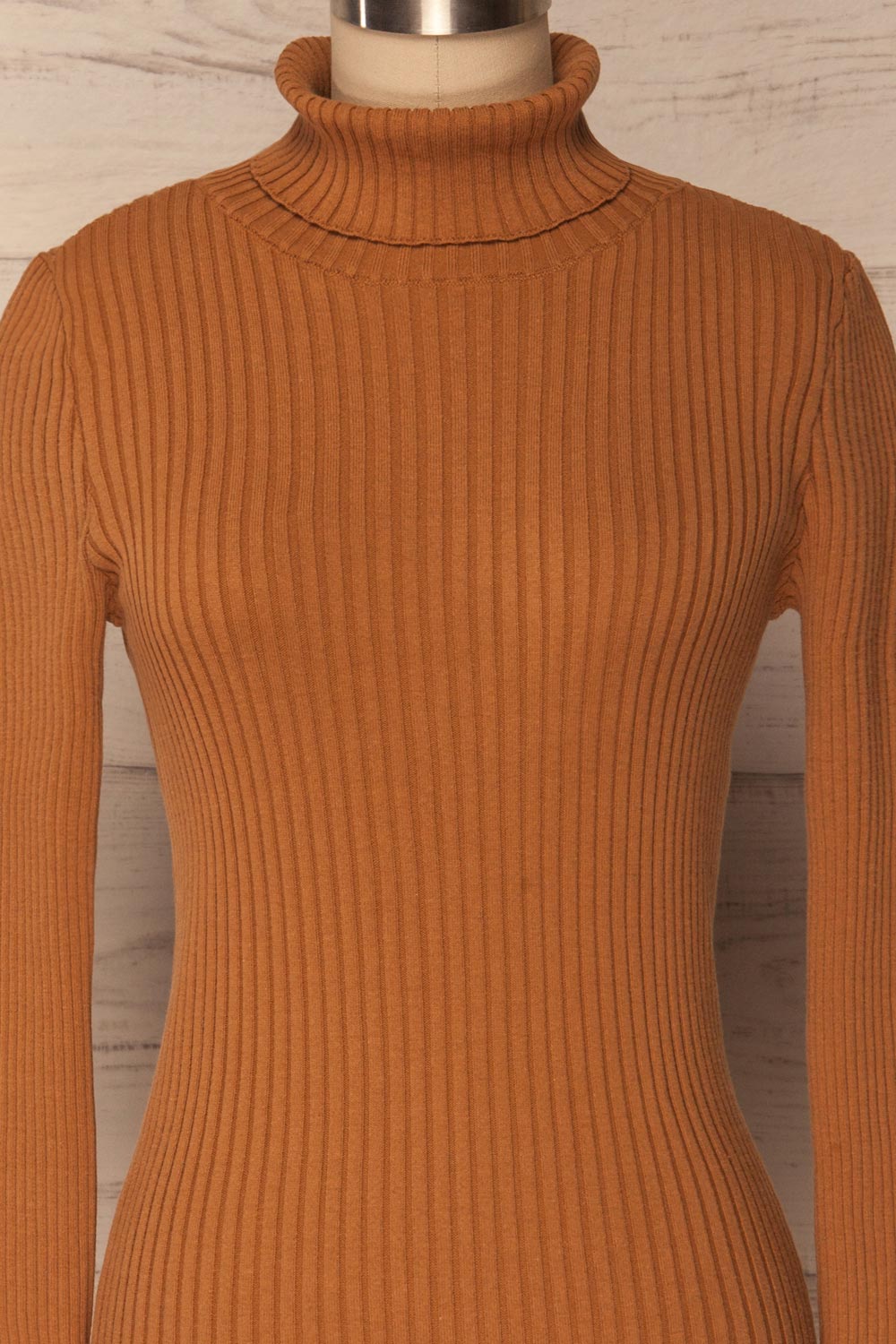 Lubon Mocha Brown Ribbed Knit Turtleneck Top | La Petite Garçonne 3