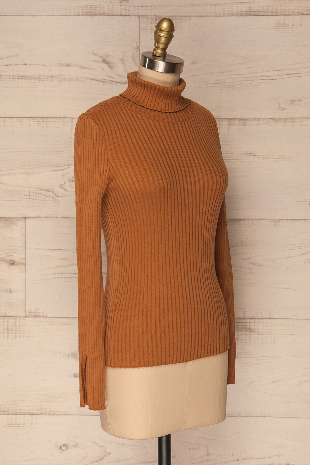 Lubon Mocha Brown Ribbed Knit Turtleneck Top | La Petite Garçonne 4