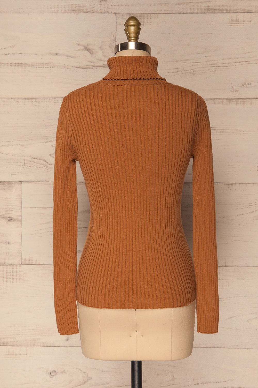 Lubon Mocha Brown Ribbed Knit Turtleneck Top | La Petite Garçonne 6