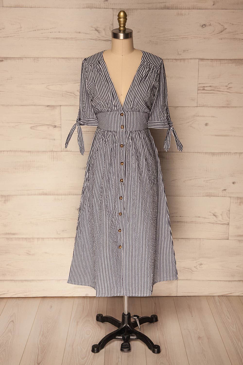 Lubsko Water Navy & White Striped Button-Up Dress | La Petite Garçonne