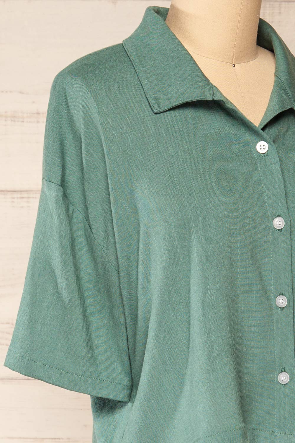 Lucaa Short Sleeve Watermelon Sugar Shirt | La petite garçonne side close-up