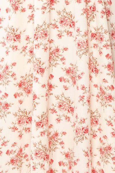 Lucretia Beige V-Neck Floral Midi Dress w/ Buttons | Boutique 1861 fabric