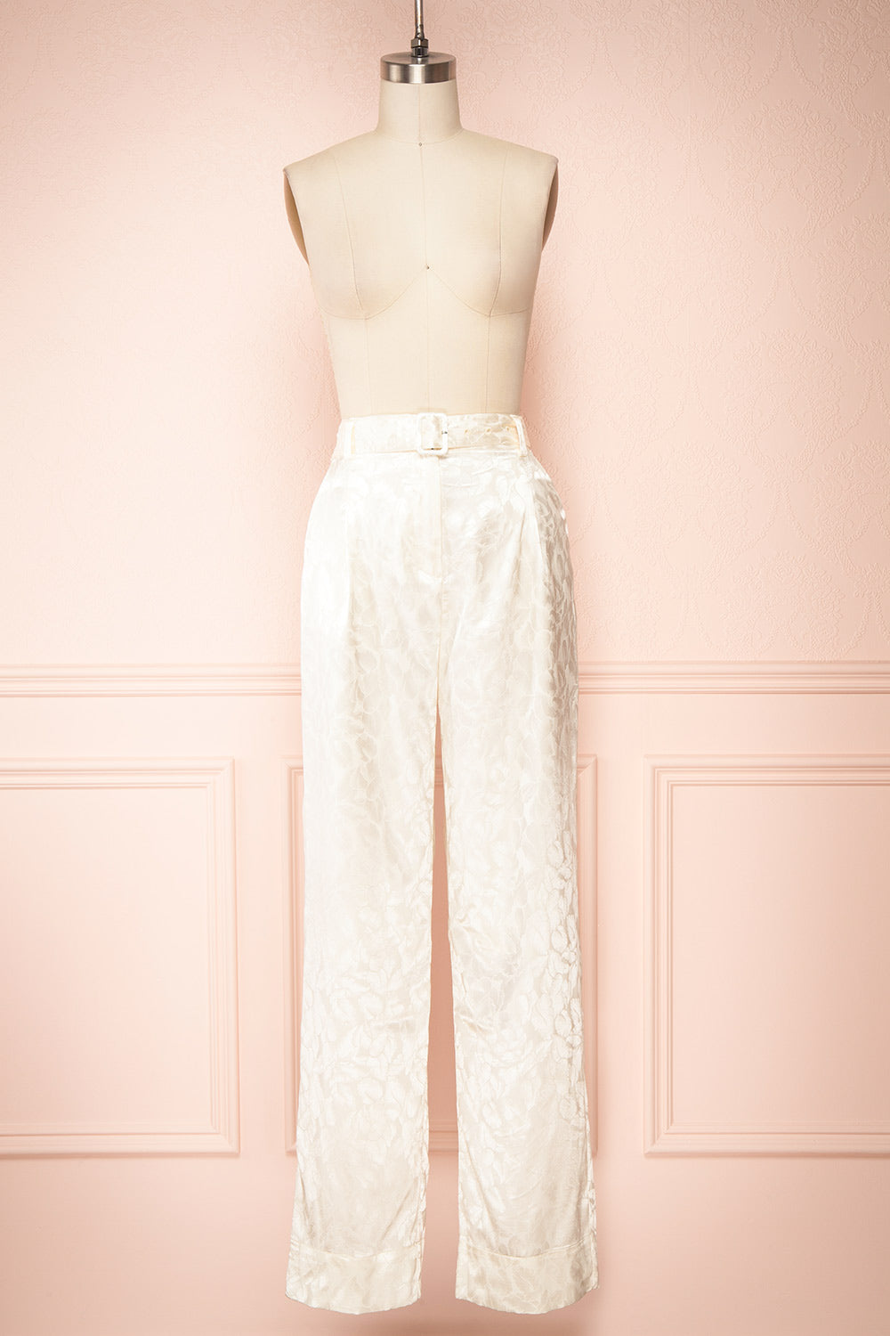 Ludita Ivory Satin Floral Print Pants | Boudoir 1861 front view