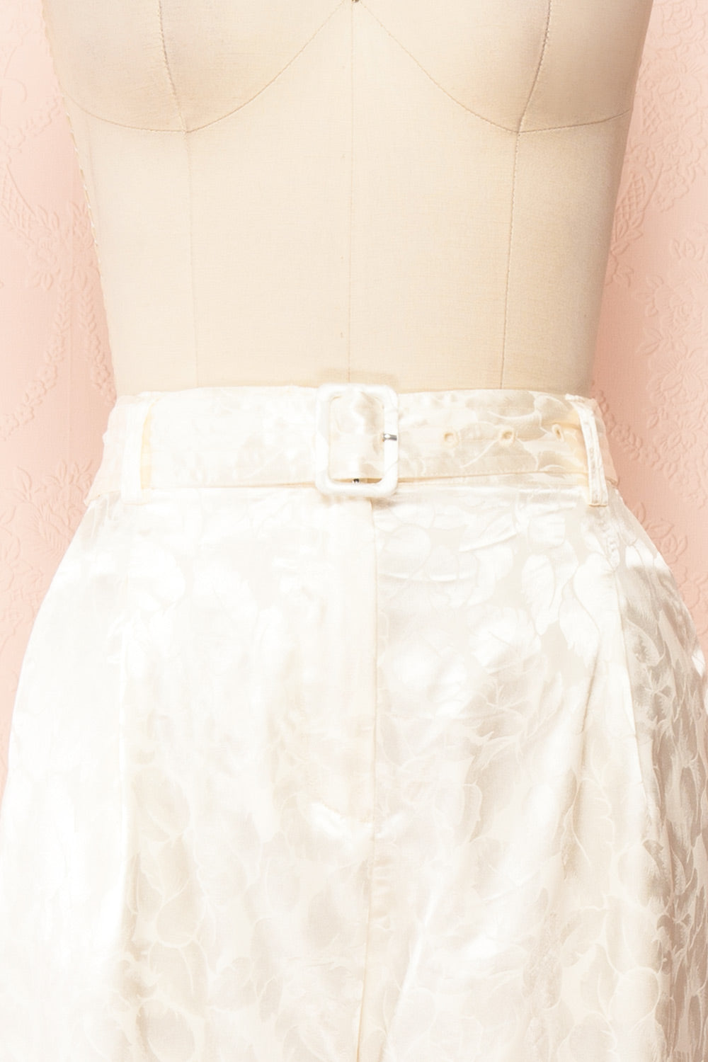Ludita Ivory Satin Floral Print Pants | Boudoir 1861 front close-up