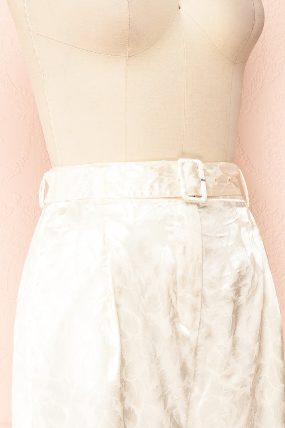 Ludita Ivory Satin Floral Print Pants | Boudoir 1861 side close-up