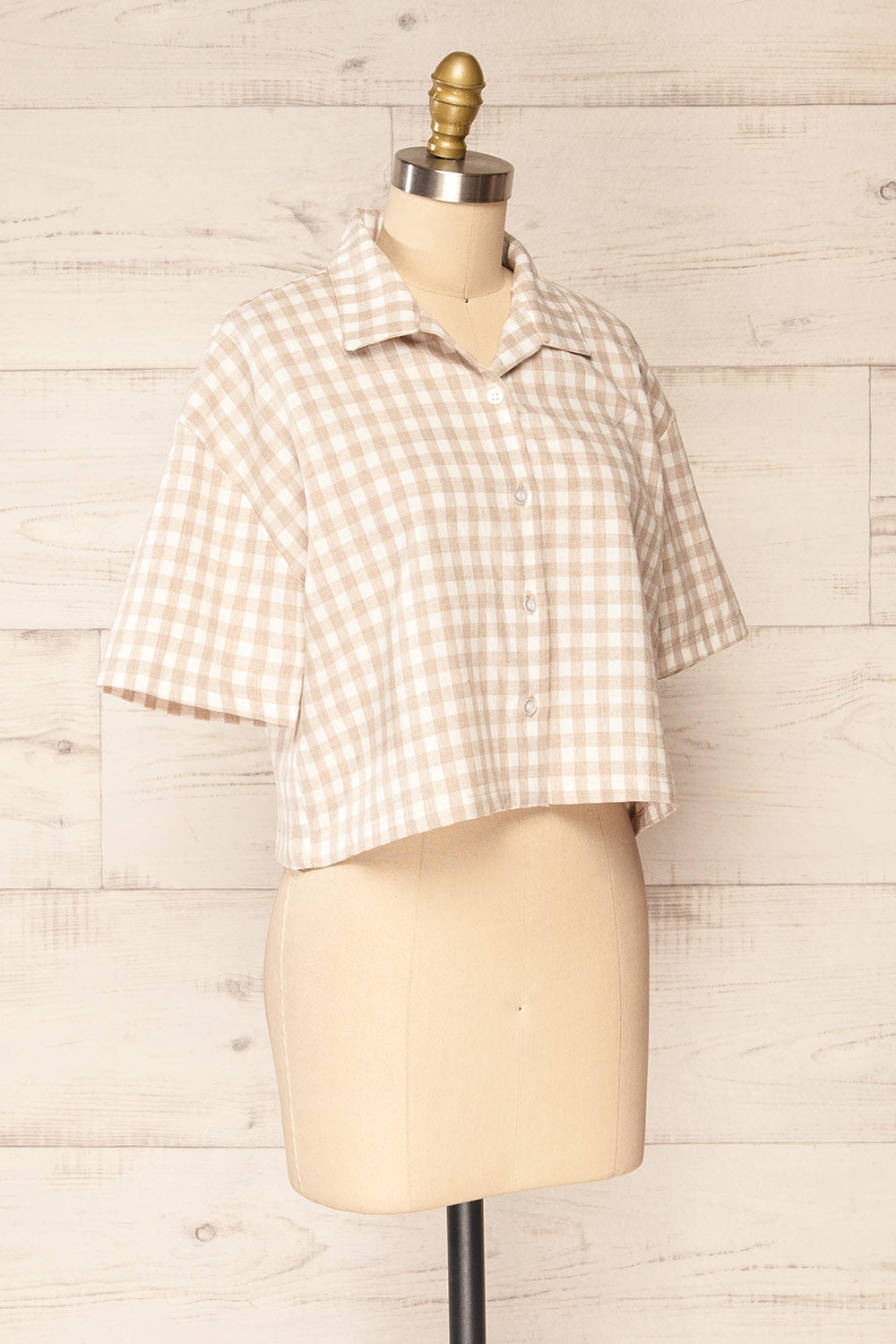 Lugaa Short Sleeve Gingham Print Button-Up Shirt | La petite garçonne side view