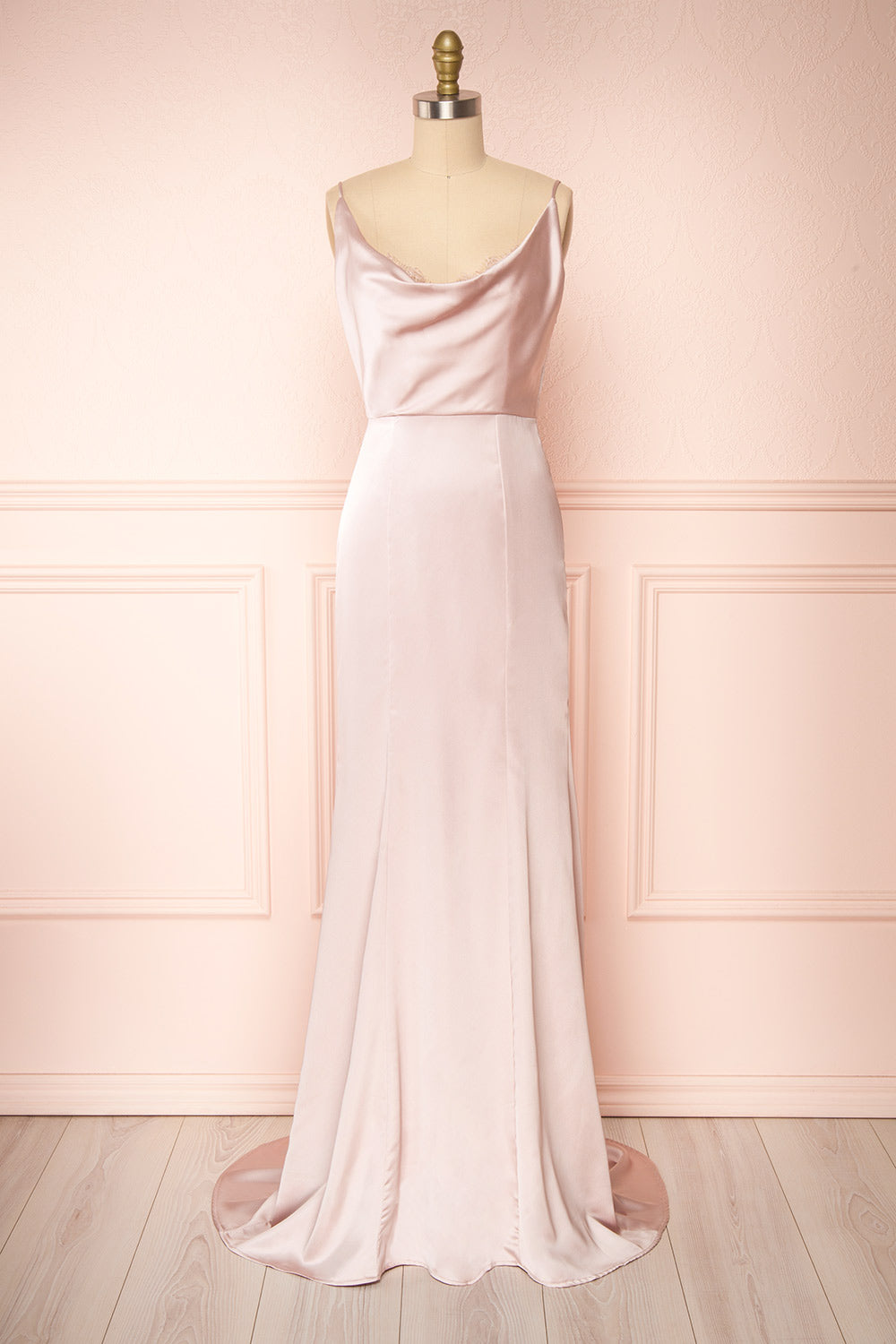 Lukela Blush Draped Collar Mermaid Satin Maxi Dress | Boutique 1861 front view