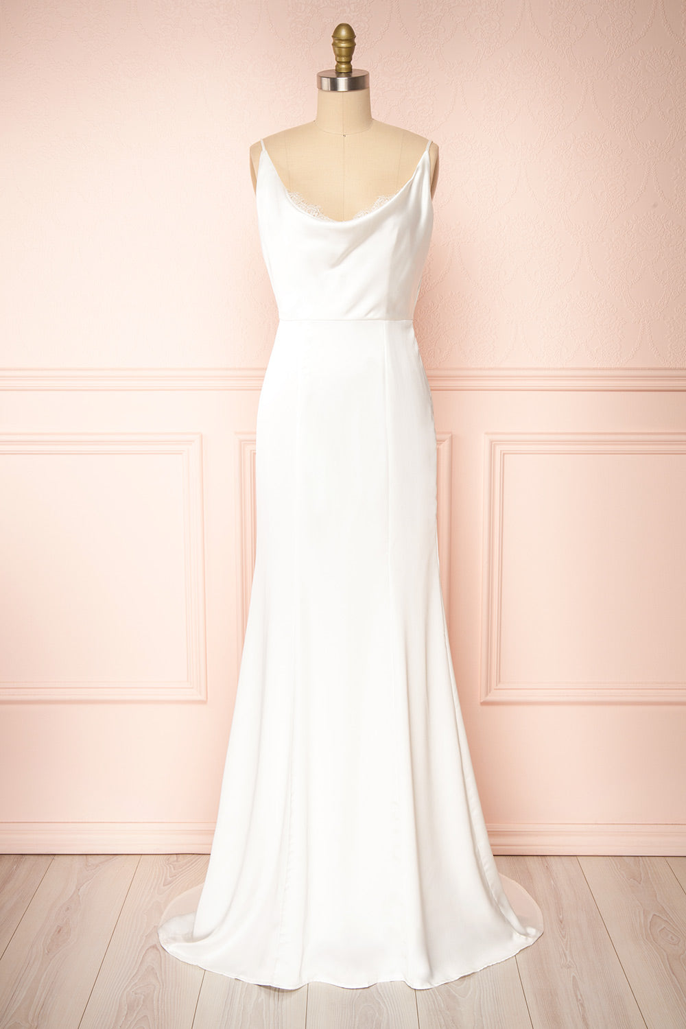Lukela Ivory Draped Collar Mermaid Satin Maxi Dress | Boutique 1861 front view