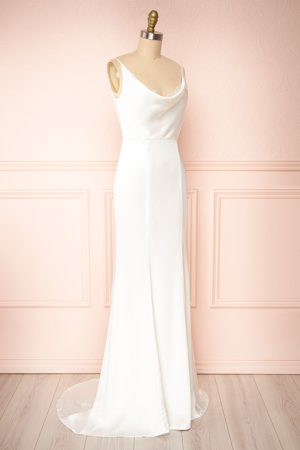 Lukela Ivory Draped Collar Mermaid Satin Maxi Dress | Boutique 1861 side view