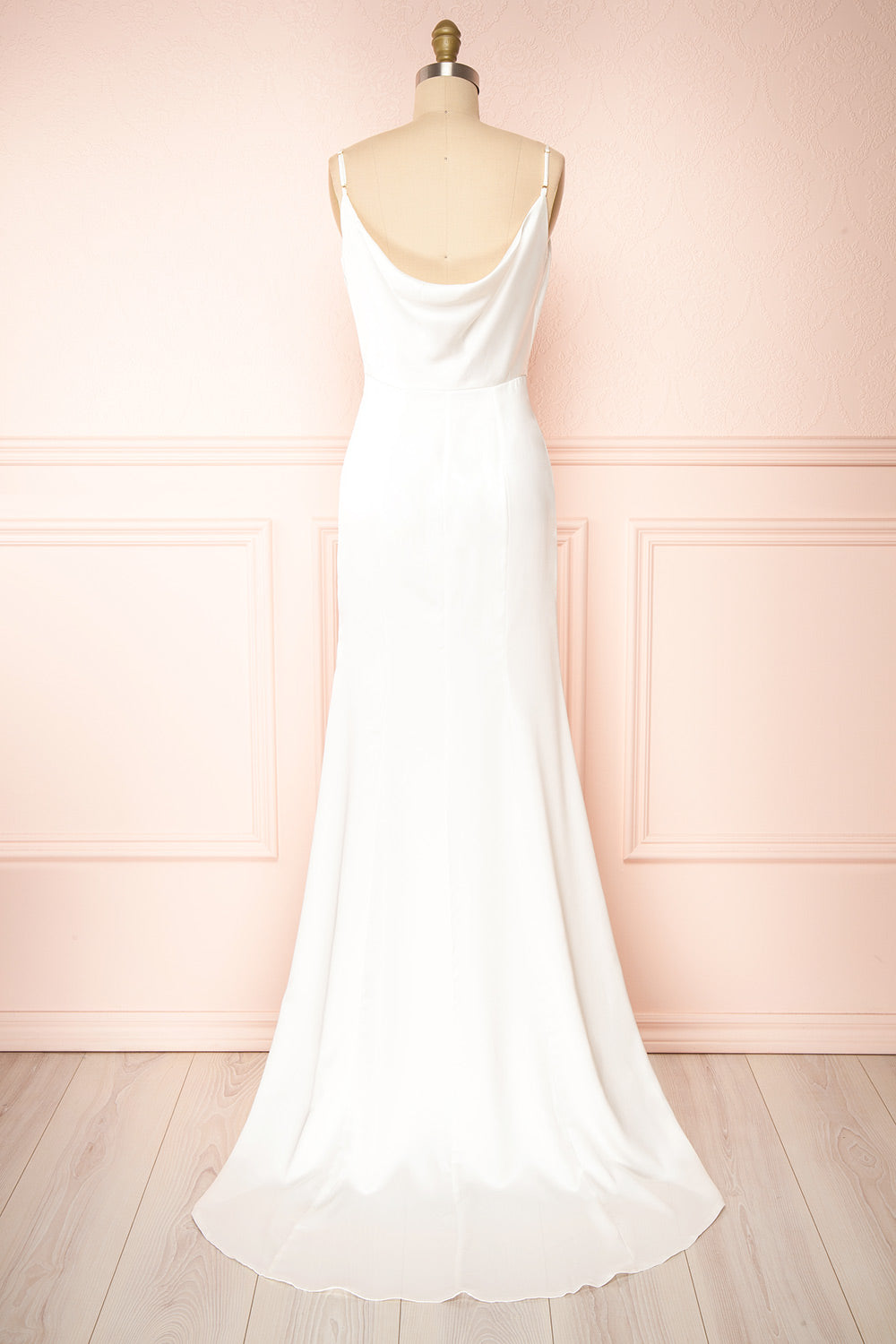 Lukela Ivory Draped Collar Mermaid Satin Maxi Dress | Boutique 1861 back view