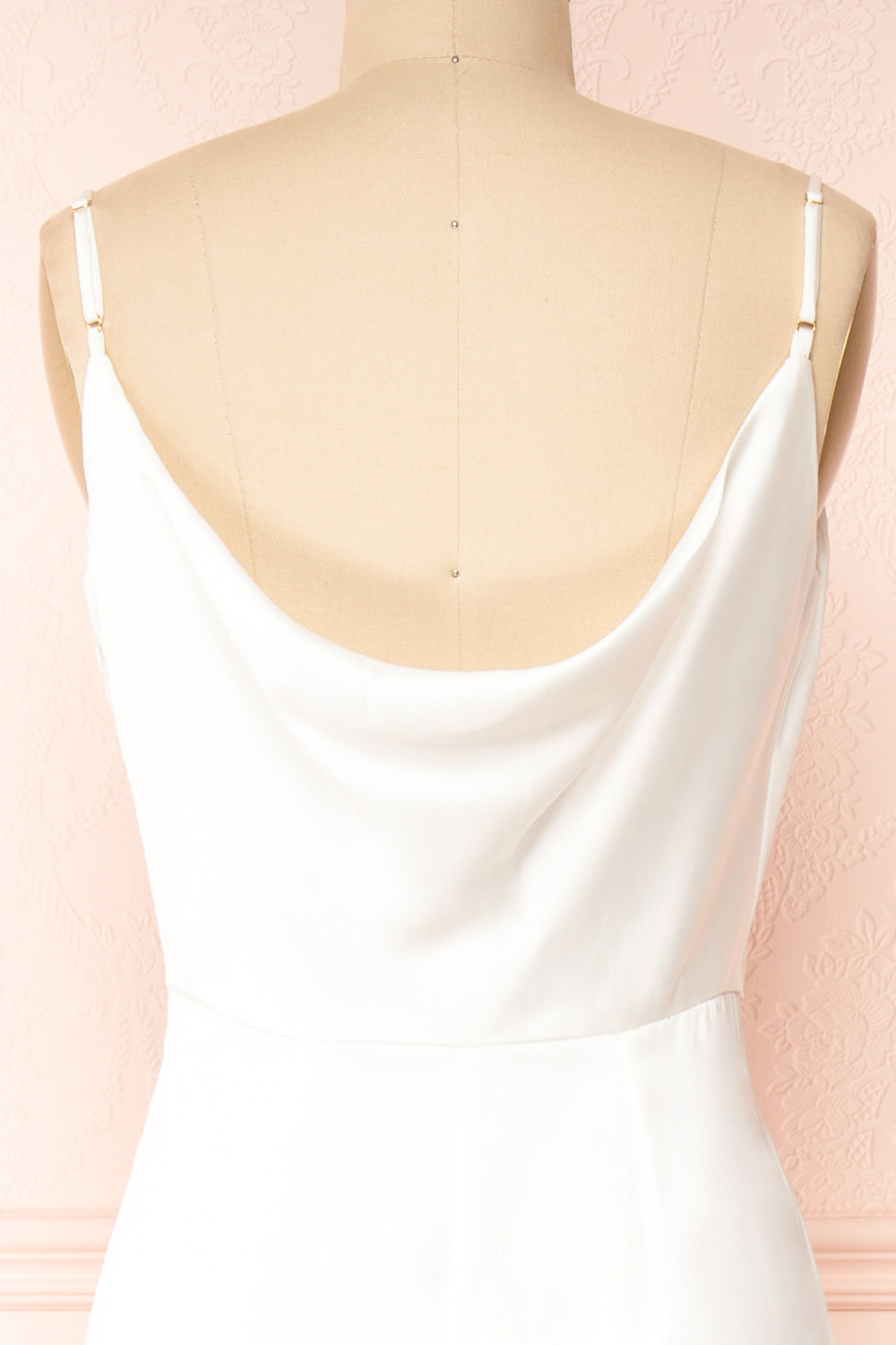 Lukela Ivory Draped Collar Mermaid Satin Maxi Dress | Boutique 1861 back close-up