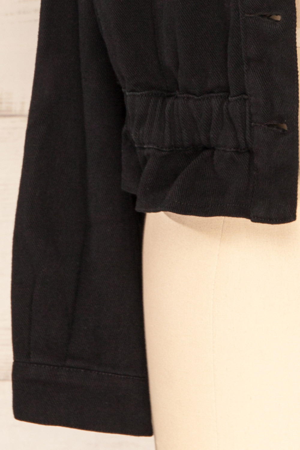 Luokta Black Cropped Jean Jacket | La petite garçonne sleeve close-up