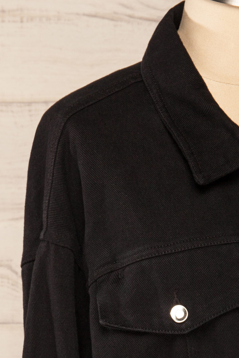 Luokta Black Cropped Jean Jacket | La petite garçonne side close-up
