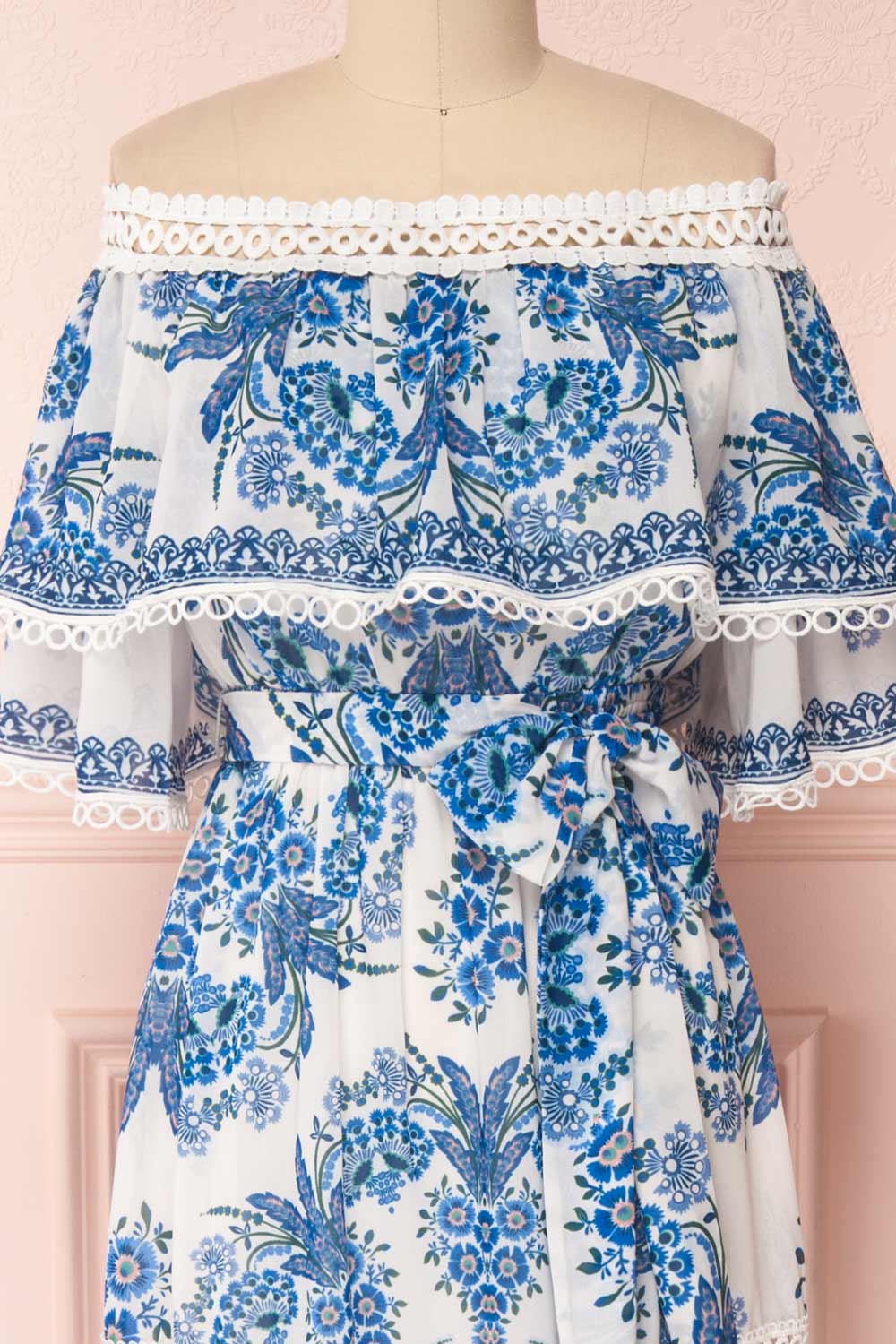 Luzuriaga Blue Floral Ruffled Midi Summer Dress | Boutique 1861