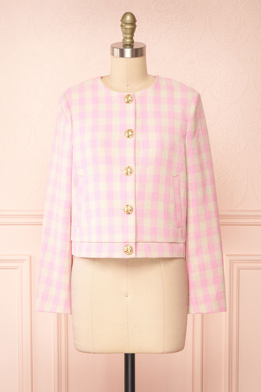 Lybugg Pink Tweed Blazer w/ Round Collar | Boutique 1861 front view