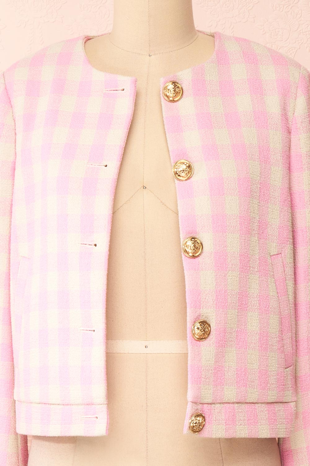 Lybugg Pink Tweed Blazer w/ Round Collar | Boutique 1861 open close-up