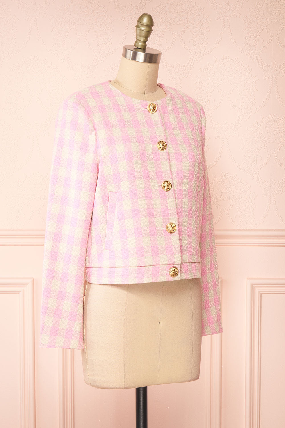 Lybugg Pink Tweed Blazer w/ Round Collar | Boutique 1861 side view