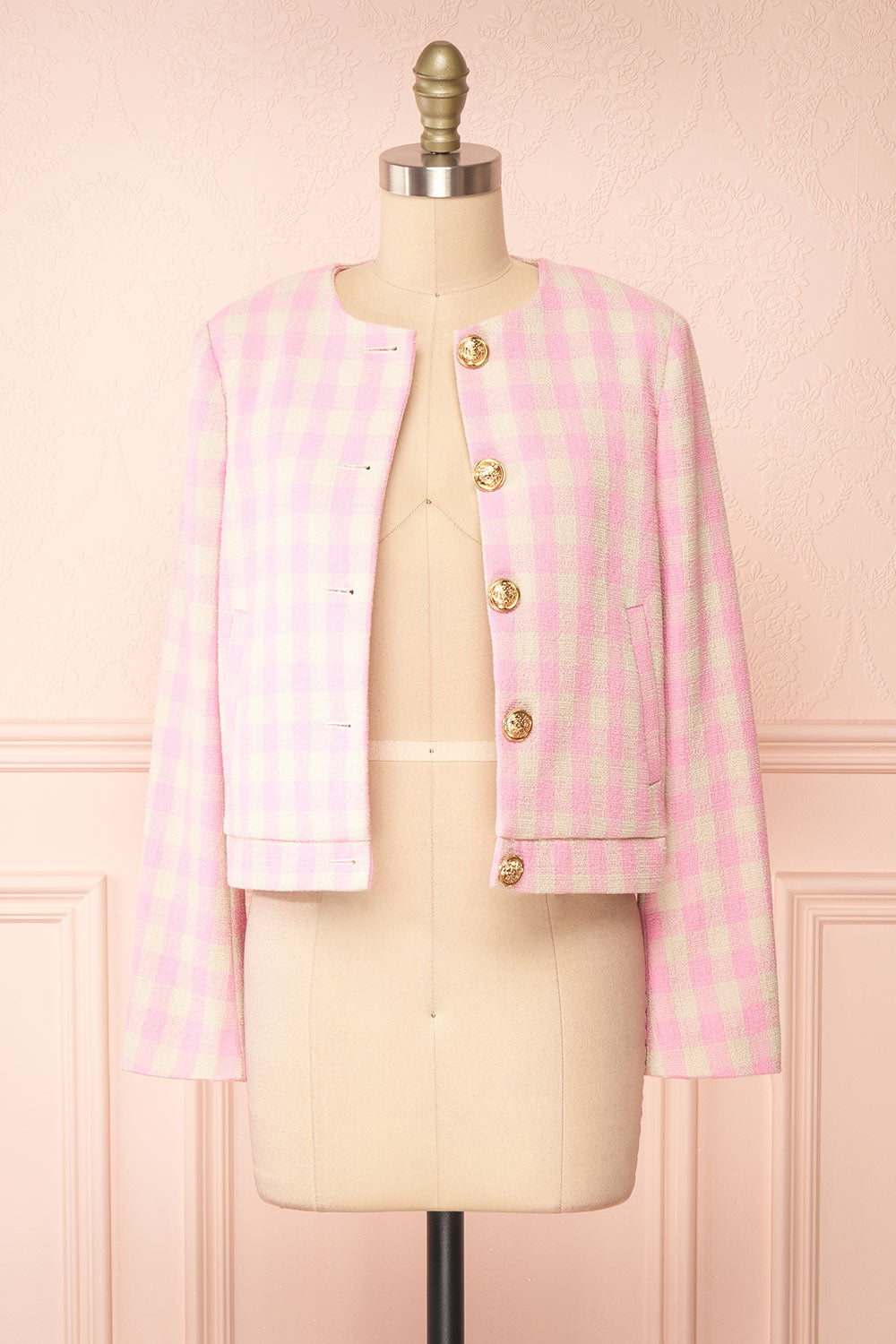Lybugg Pink Tweed Blazer w/ Round Collar | Boutique 1861 open view