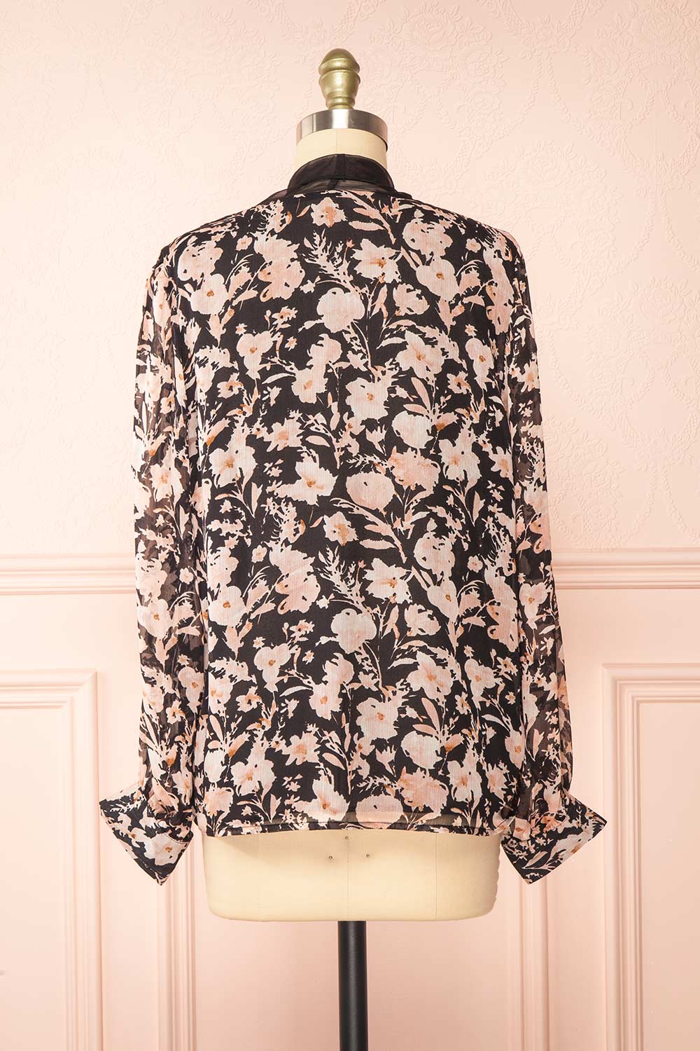 Lydia Black Floral Chiffon Blouse w/ Bow Collar | Boutique 1861 back view