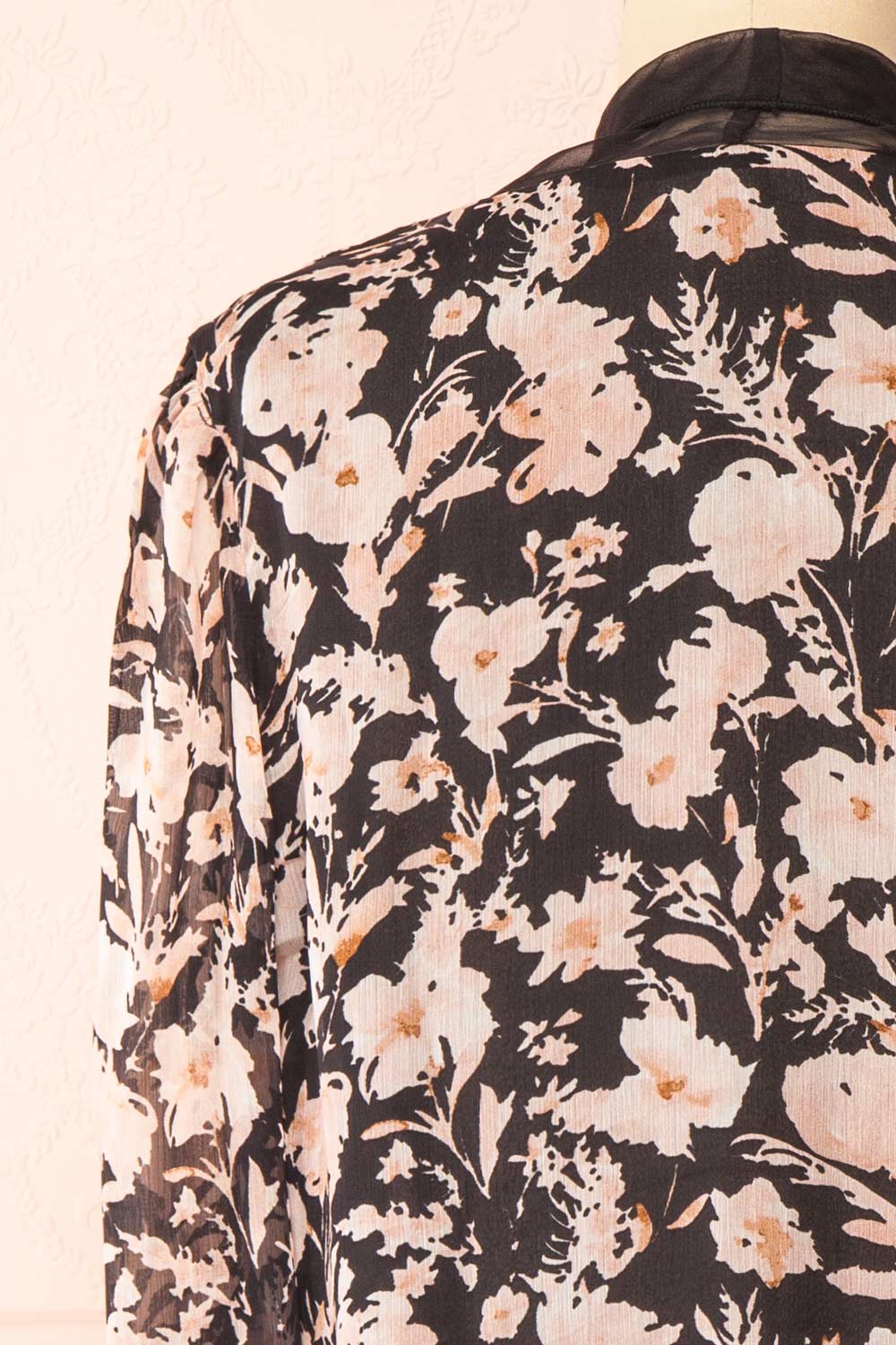 Lydia Black Floral Chiffon Blouse w/ Bow Collar | Boutique 1861 back close-up
