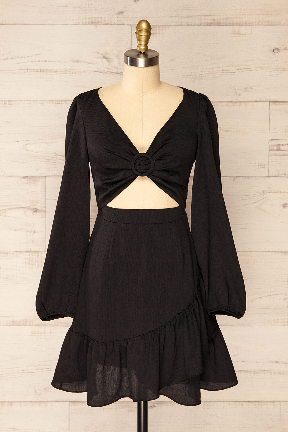 Mabel Short Black A-Line Dress w/ Front Cut-Out | La petite garçonne front view