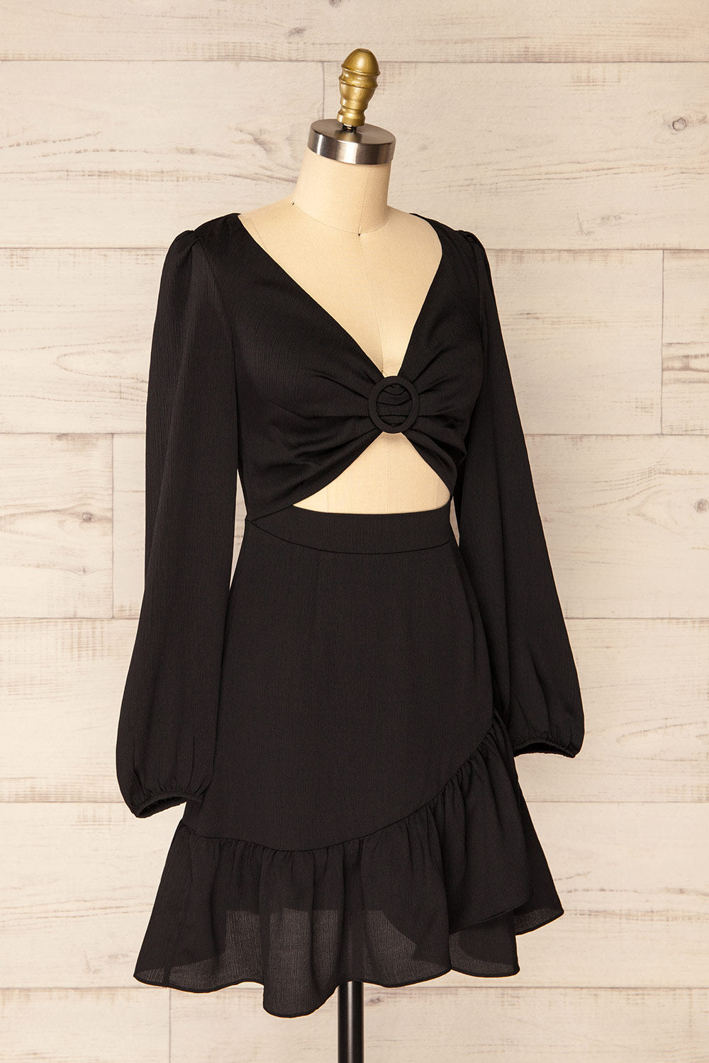 Mabel Short Black A-Line Dress w/ Front Cut-Out | La petite garçonne side view