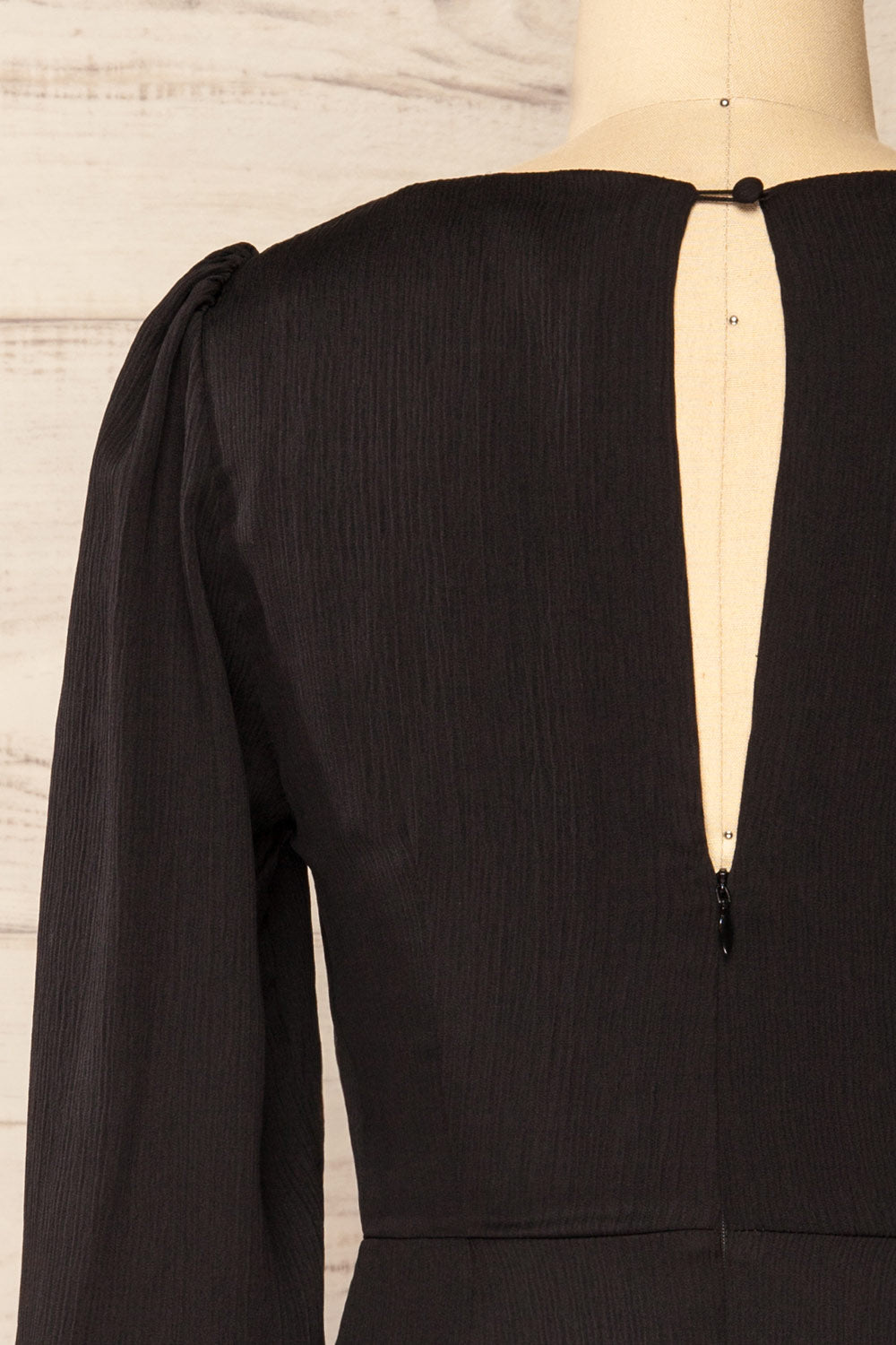 Mabel Short Black A-Line Dress w/ Front Cut-Out | La petite garçonne back close-up