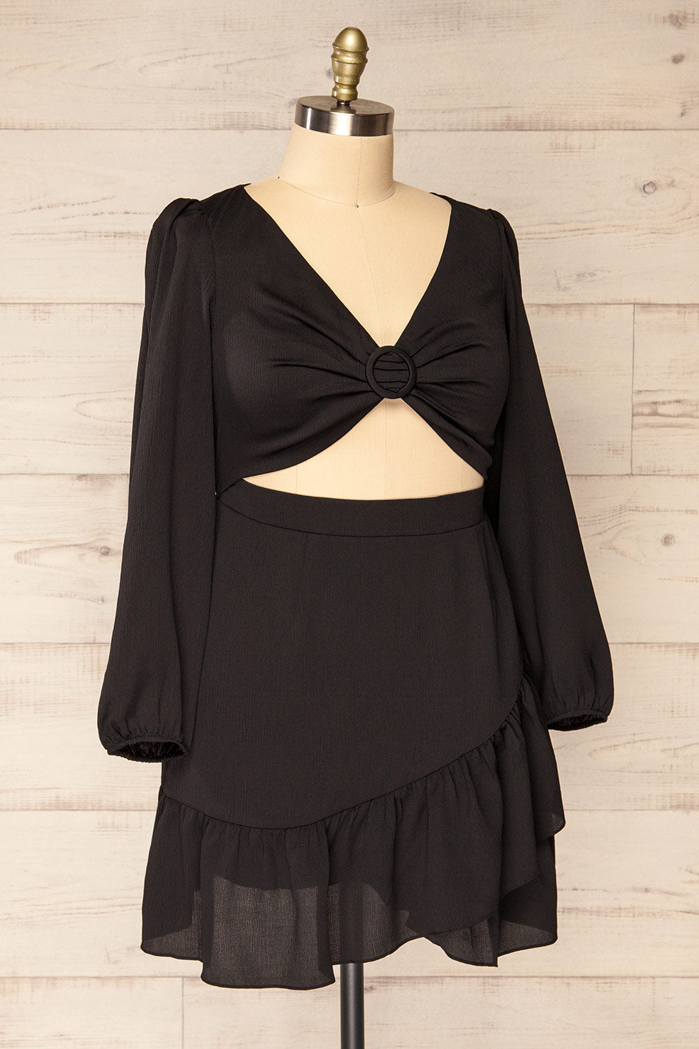 Mabel Short Black A-Line Dress w/ Front Cut-Out | La petite garçonne side plus size