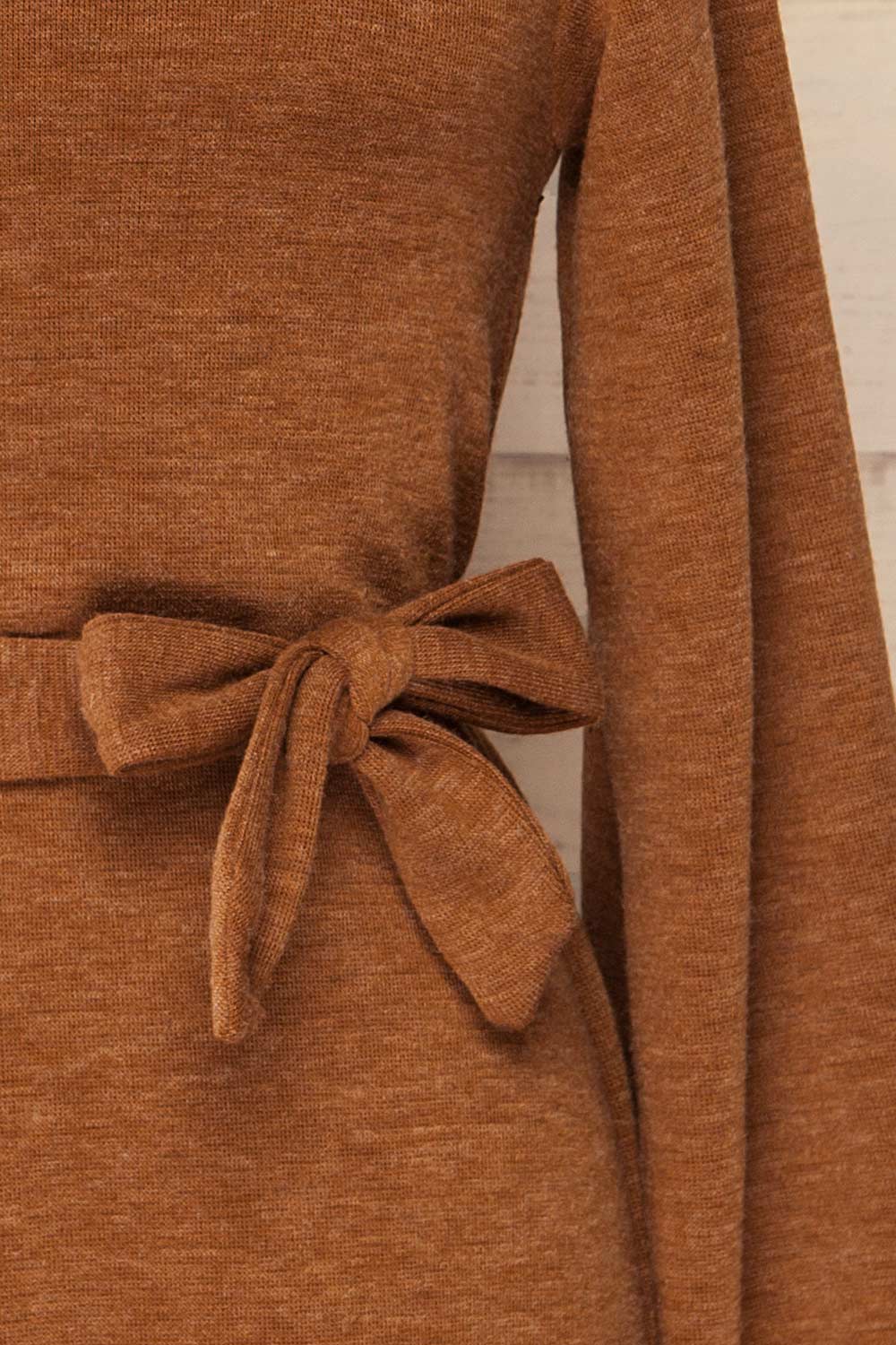 Macie Rust Long Sleeve Soft Knit Dress w/ Fabric Belt | La petite garçonne fabric