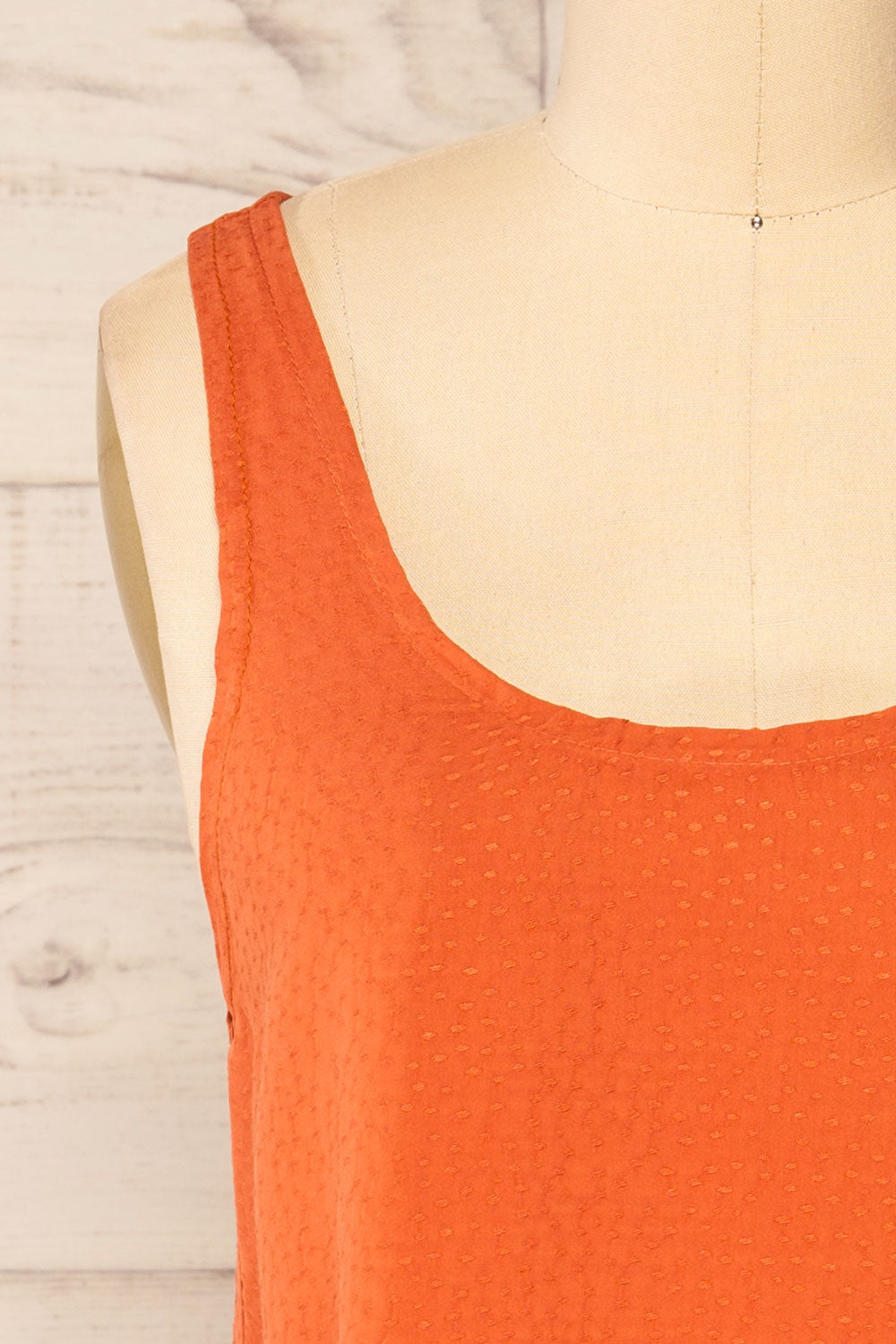 Maggye Orange Cropped Round Neck Cami | La petite garçonne front close-up