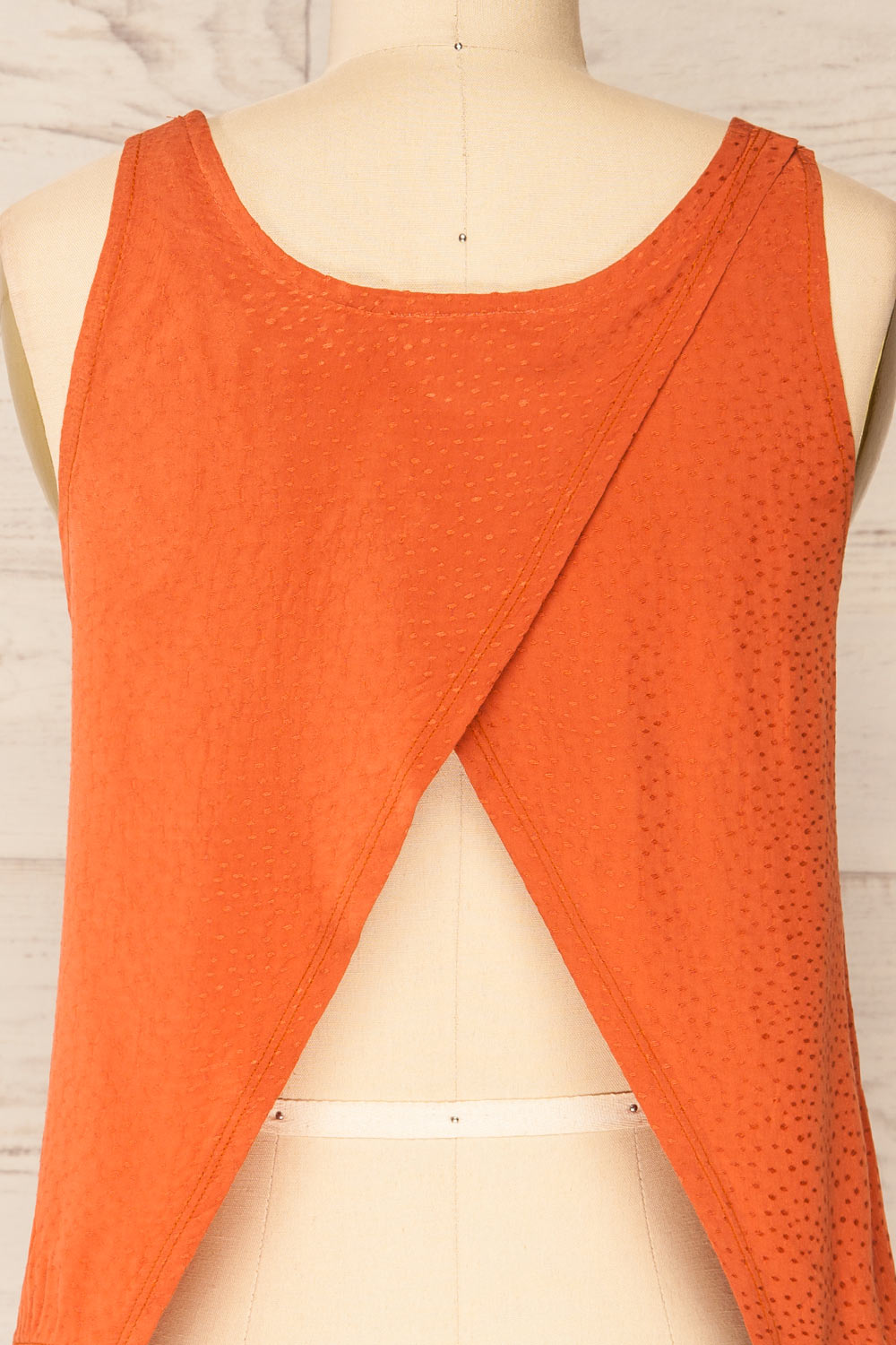Maggye Orange Cropped Round Neck Cami | La petite garçonne back close-up
