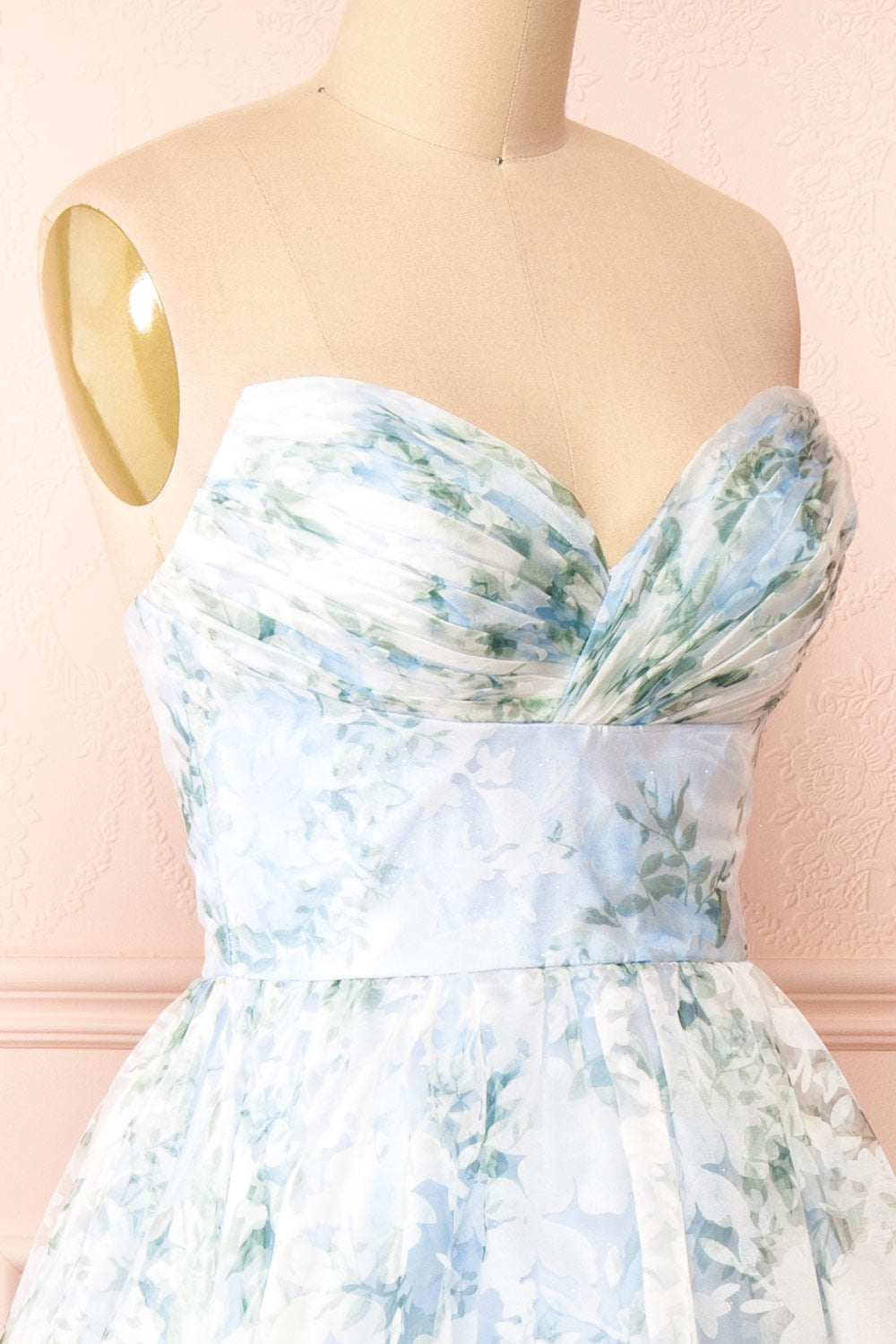 Mahalia Blue Midi Floral Gown w/ Sparkly Lining | Boutique 1861 side close-up