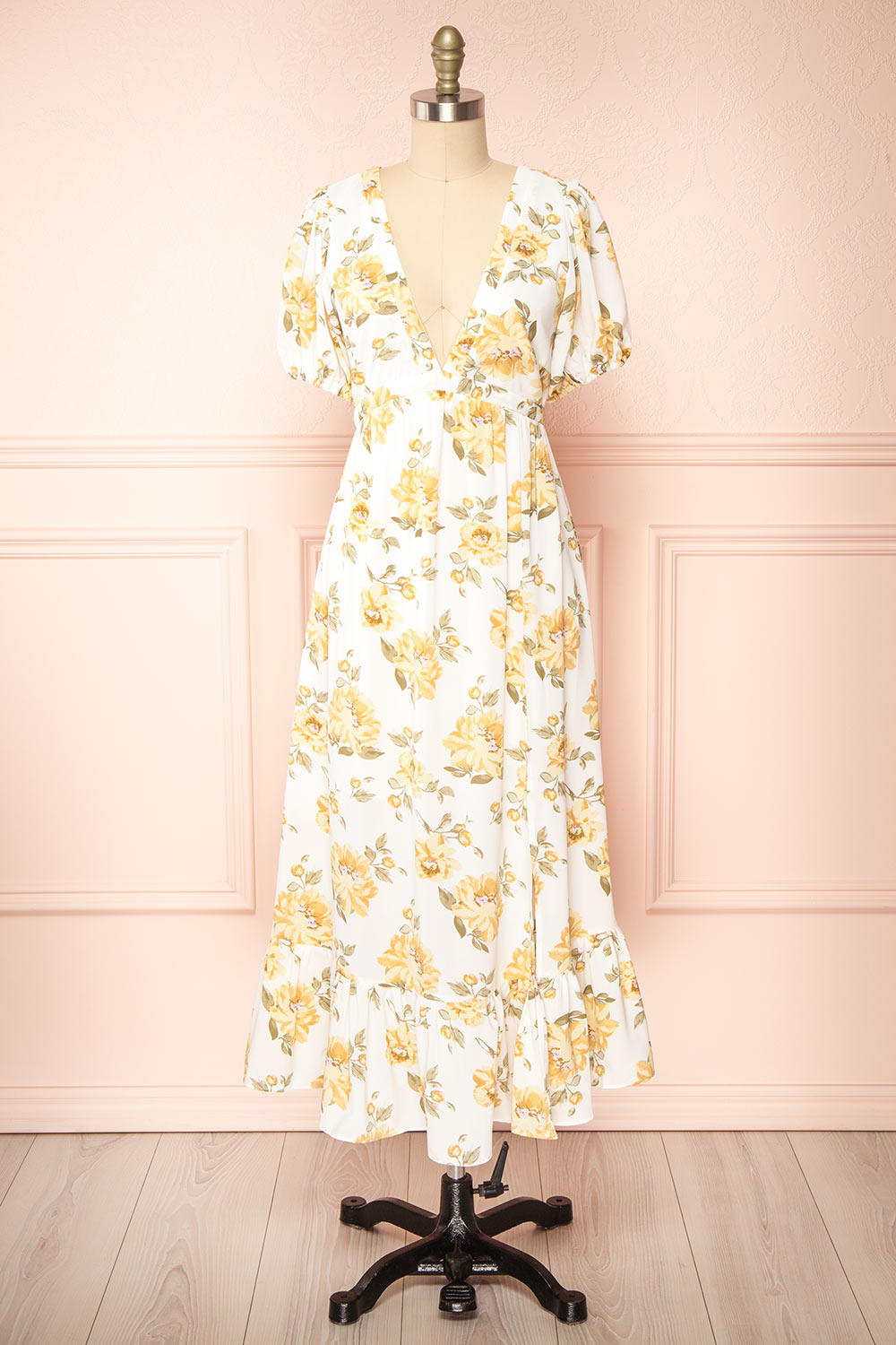 Mahelie Floral Midi Dress w/ Lace-Up Back