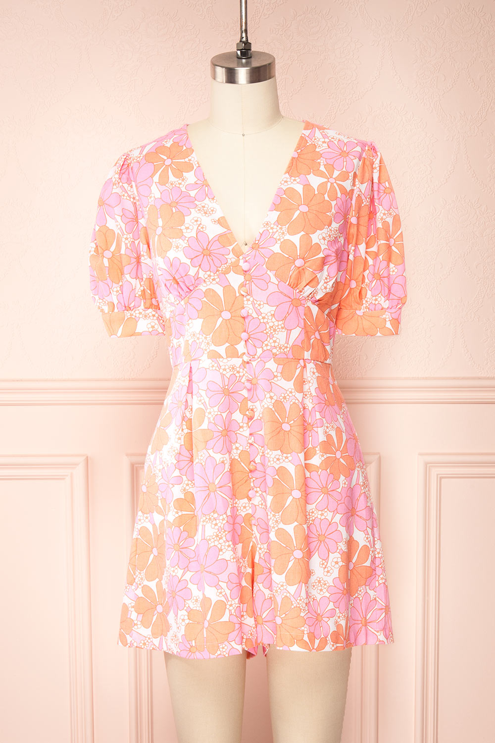 Maheo 70's Floral V-Neck Romper | Boutique 1861 front view